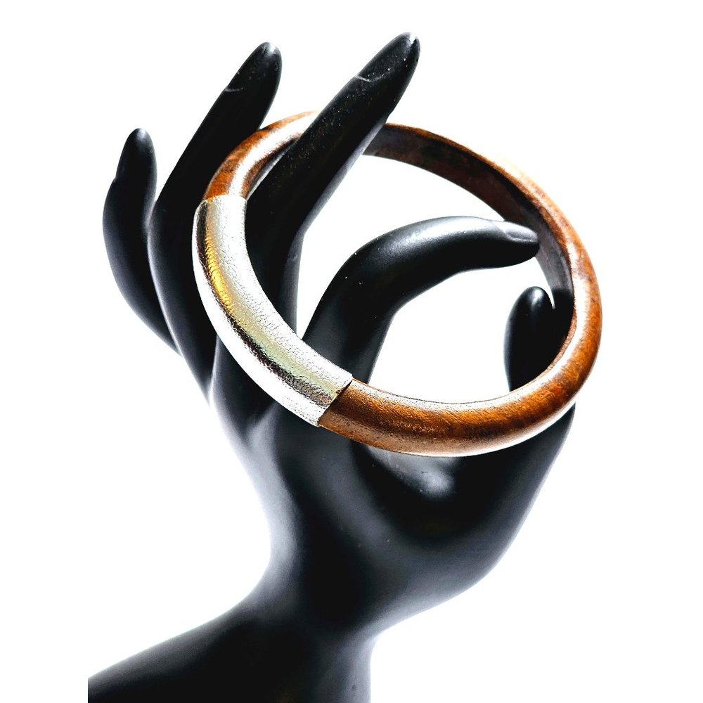 Wood with Silver Foil Wrap Bangle Bracelet